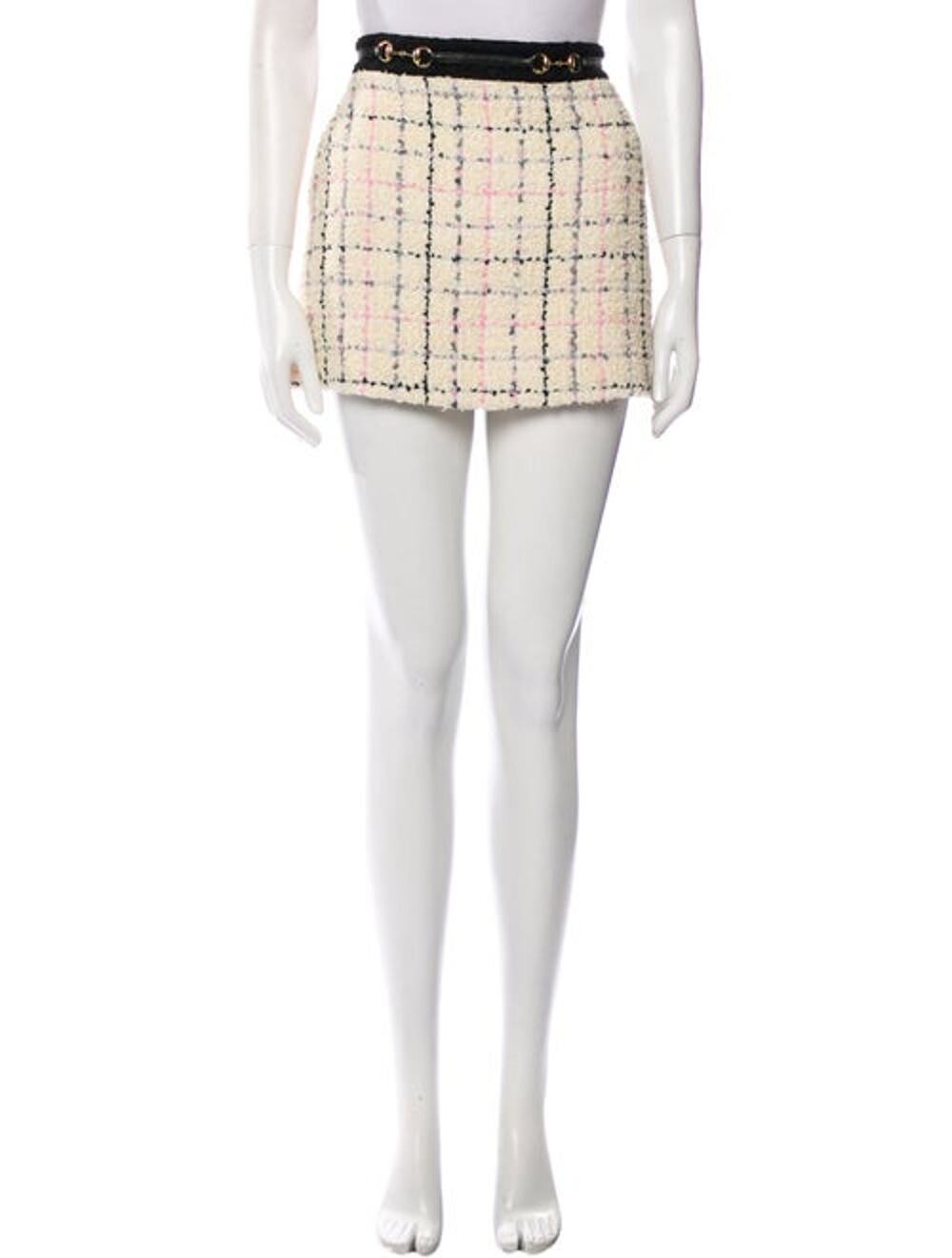 Gucci Textured Ivory Tweed Check Mini Skirt Size US 6 / IT 42
